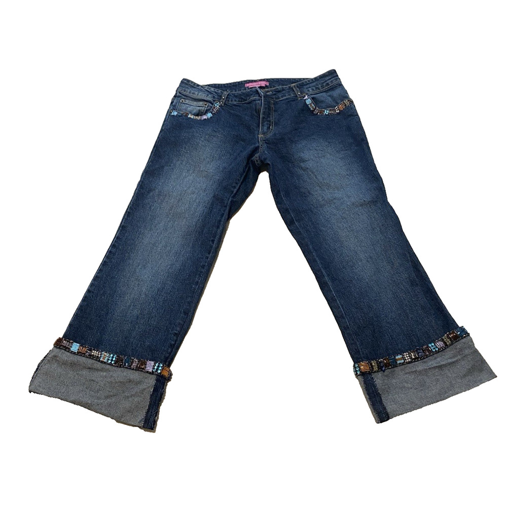 Haven Blue Womens Beaded Capri Jeans Size 6 Jeweled Embellished Western Festival